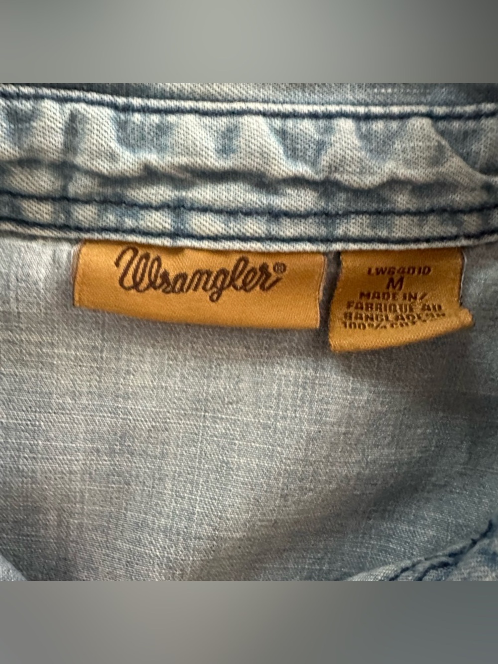 Wrangler denim shirt with cream lace pearl snap long sleeve button up women M - Picture 8 of 11